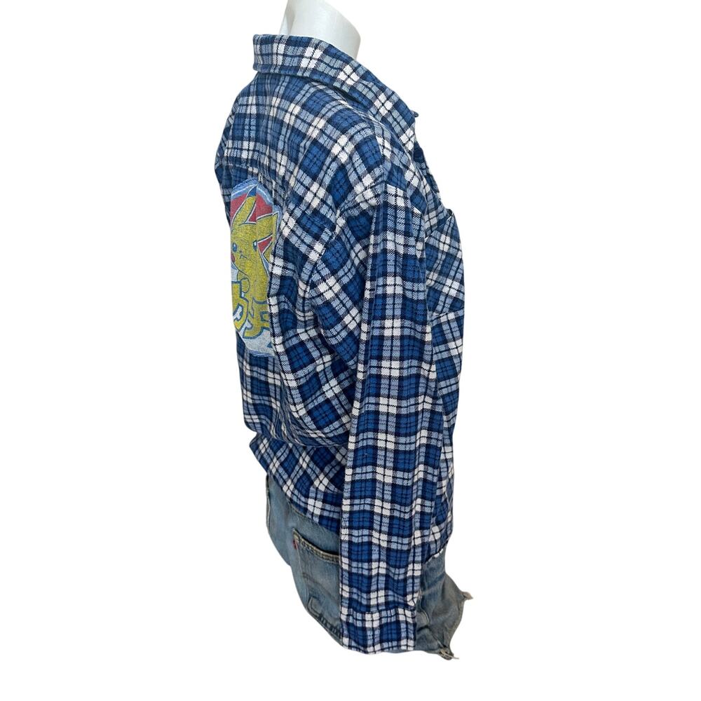 Pokemon Flannel Plaid Shirt MEDIUM Oversized One of Kind Upcycled Pikachu Unique - Picture 3 of 6